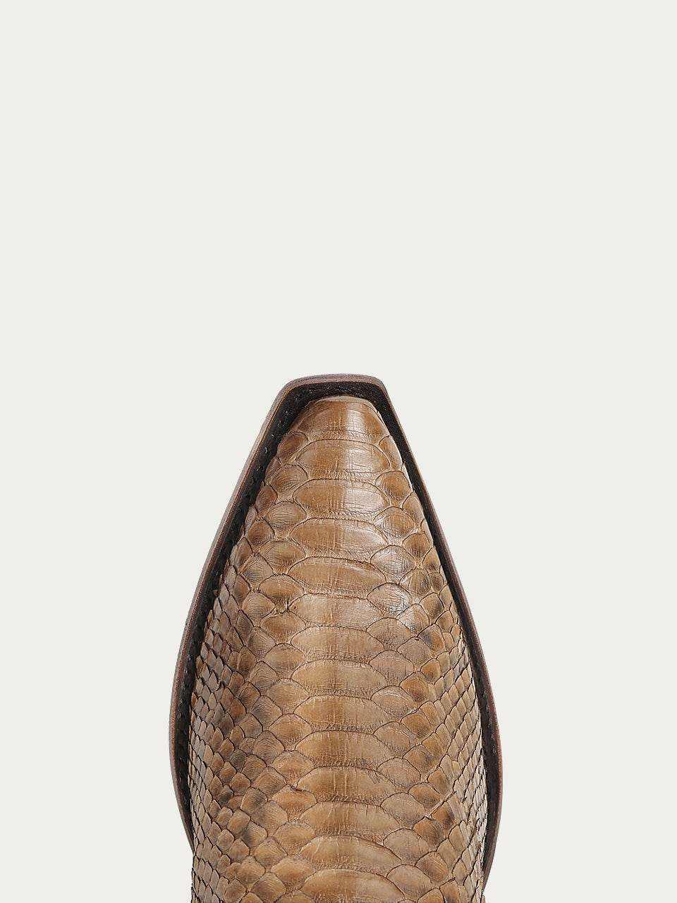 Men's Corral Honey Genuine Python Boots with Inlay & Embroidery showing honey-toned python leather snip toe detail