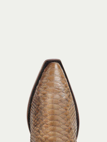Men's Corral Honey Genuine Python Boots with Inlay & Embroidery showing honey-toned python leather snip toe detail