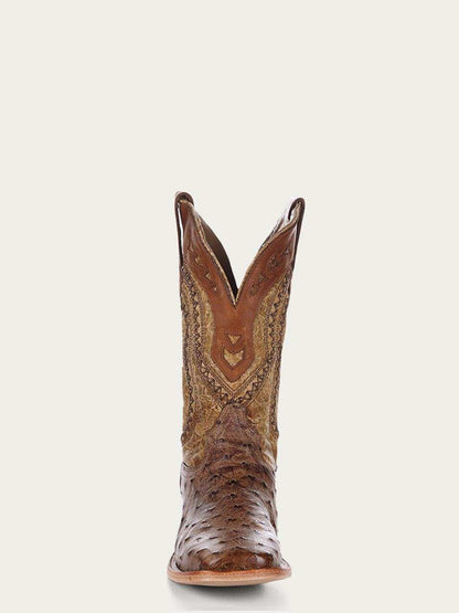 Men's Corral Oryx brown full quill ostrich leather cowboy boot with woven and embroidered shaft detailing