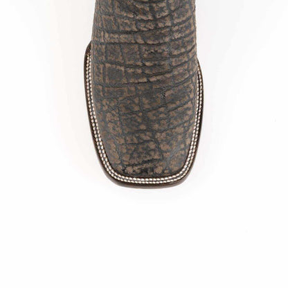 Men's Ferrini Acero Elephant PRINT Boots with a dark brown and black elephant-print leather vamp and square toe