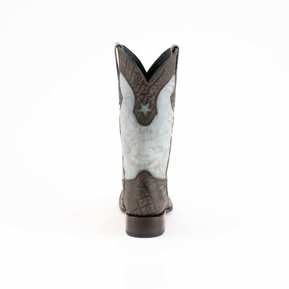 Men's Ferrini Acero Elephant PRINT Boots with a light gray shaft, dark elephant-print panels, and pointed decorative stitching