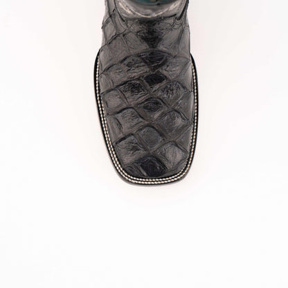 Men's Ferrini Bronco Pirarucu Print Boots in black leather with a bold textured pirarucu-print vamp and square toe