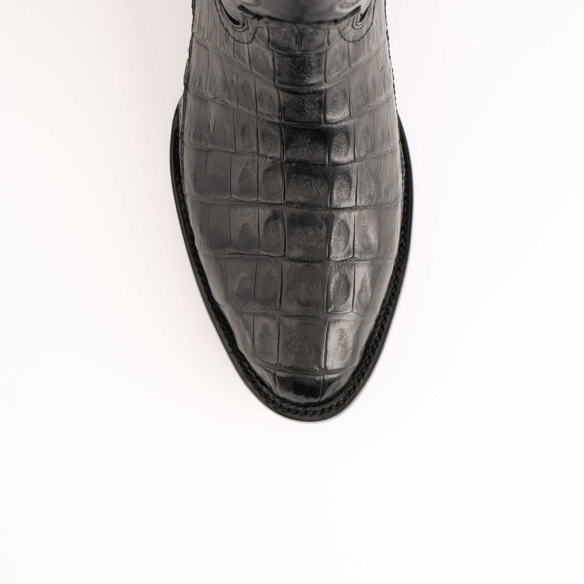 Men's Ferrini Dakota Caiman Belly Boots feature black caiman belly leather with a raised rectangular scale pattern and rounded toe.