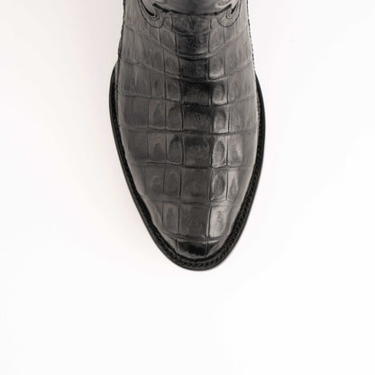 Men's Ferrini Dakota Caiman Belly Boots feature black caiman belly leather with a raised rectangular scale pattern and rounded toe.