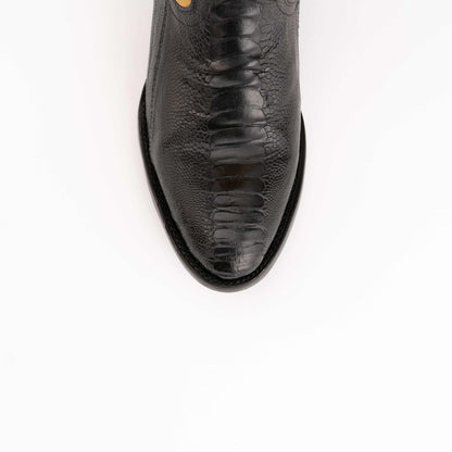 Men's Ferrini Nash Ostrich Leg Boots in black ostrich leg leather, featuring distinctive raised quill texture and a round toe