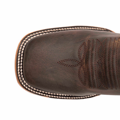 Men's Ferrini Patriot Leather Boots in chocolate-brown leather, featuring a square toe and contrasting stitched welt