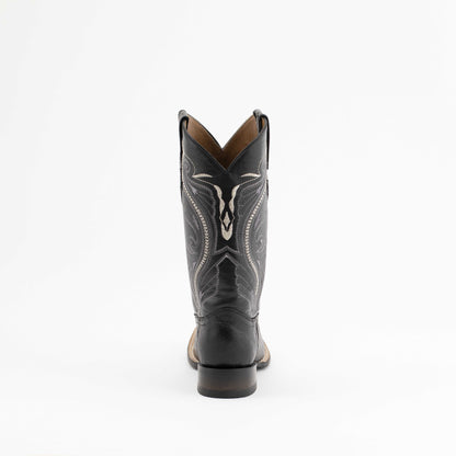 Men's Ferrini Taylor Teju Lizard Boots in black leather with textured vamp and ornate white stitching on the tall shaft