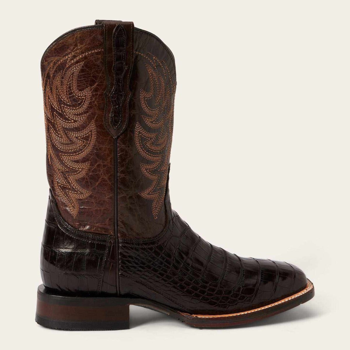 Handcrafted men's Stetson Aces Alligator brown boots with square toe and Tru-x system