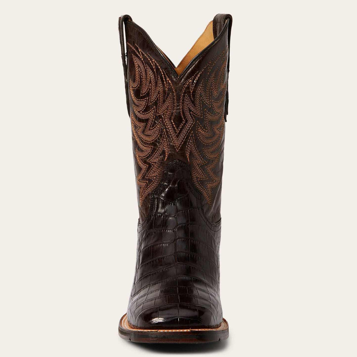 Men's brown Stetson Aces Alligator boots with square toe and Tru-x system