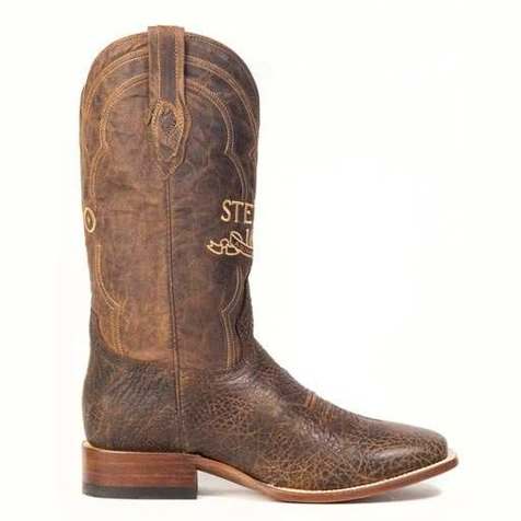Handcrafted men's Stetson Barkley bison boots brown square toe