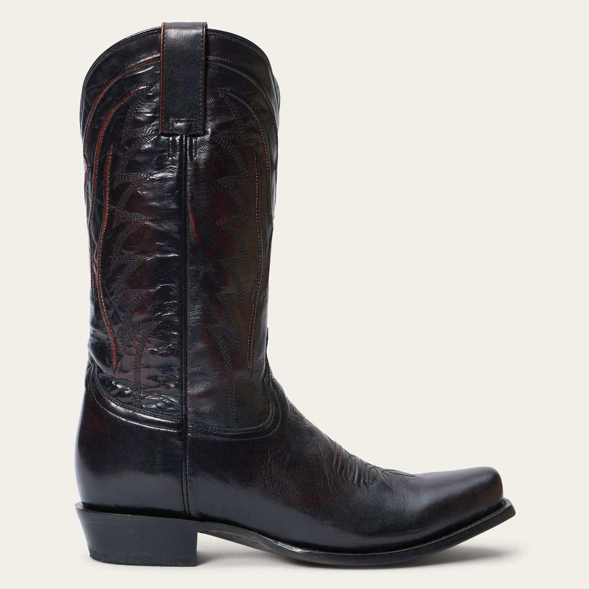 Men's Stetson Brooks Goat Boots handcrafted black cherry leather cowboy boots