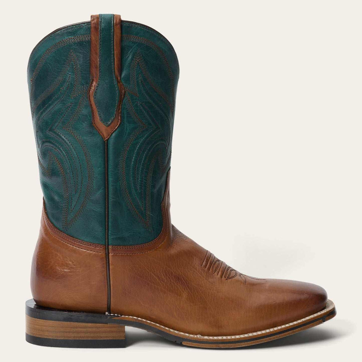 Men's Stetson Calder handcrafted brown leather square toe boots