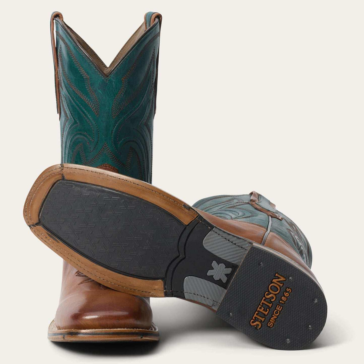Men's Stetson Calder handcrafted brown leather boots with square toe