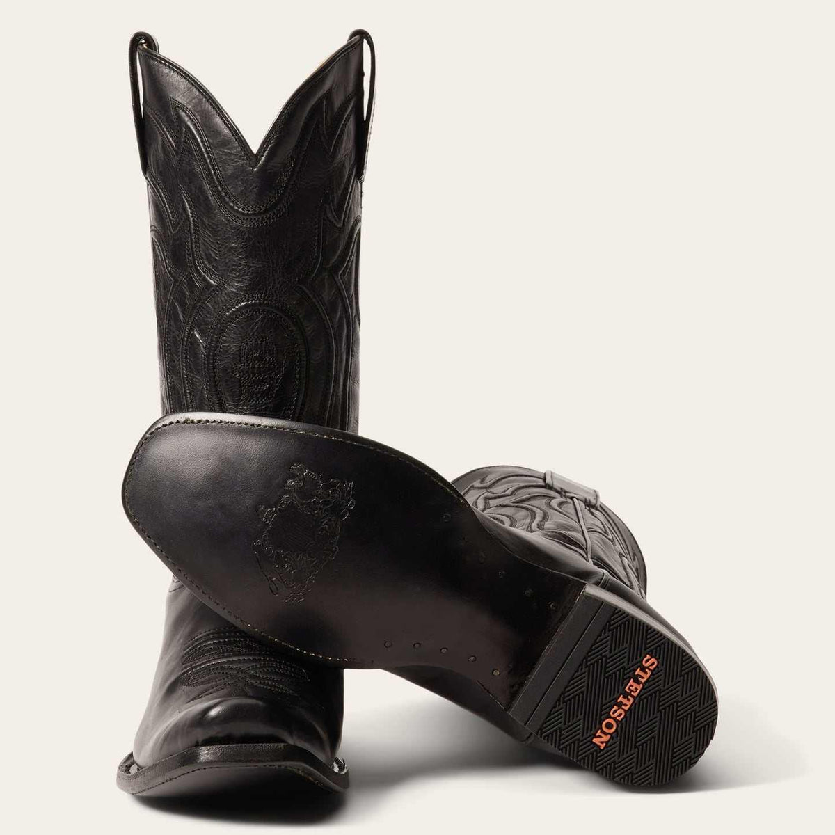 Mens Stetson Garrett black handcrafted square toe boots