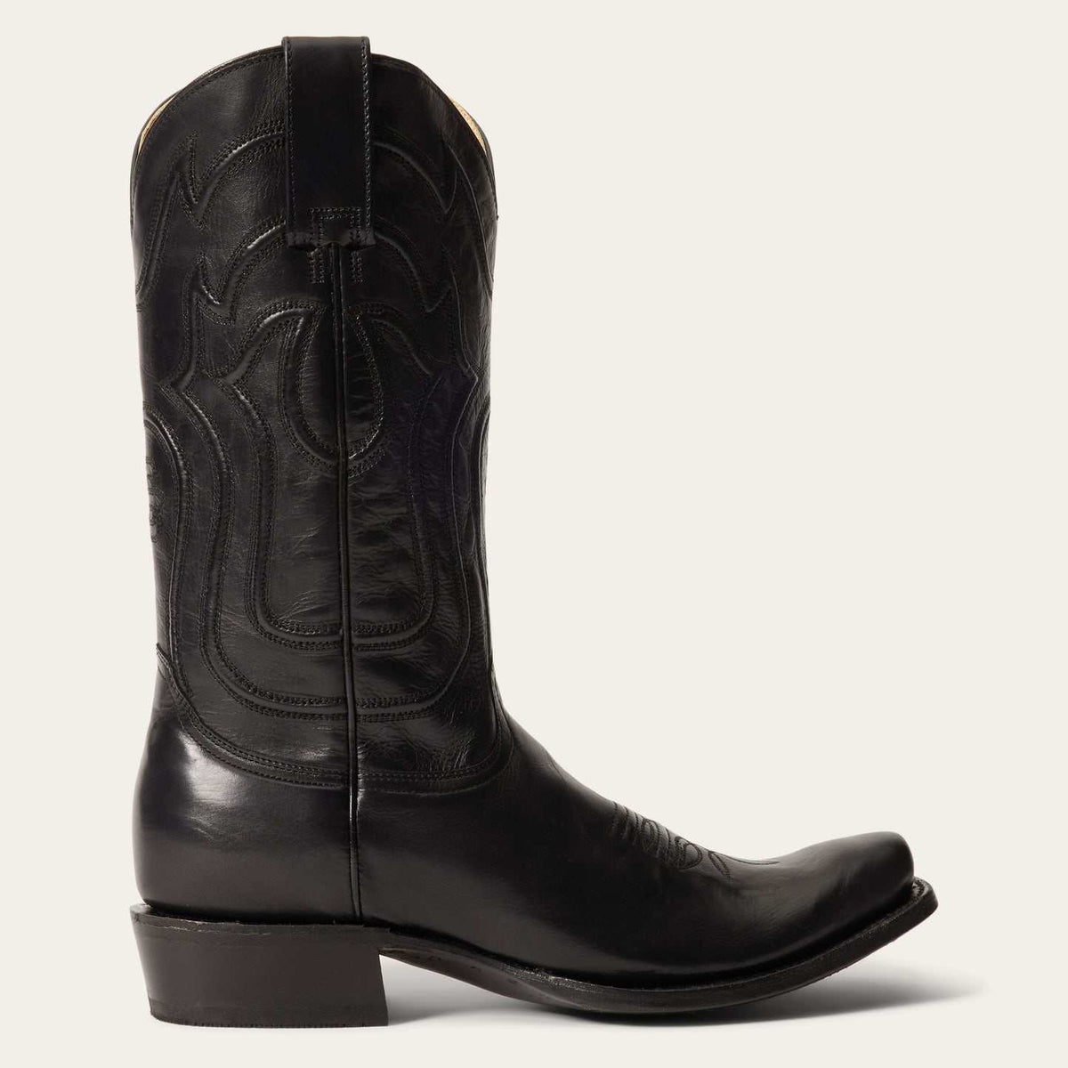 Black handcrafted men's Stetson Garrett boots with square toe