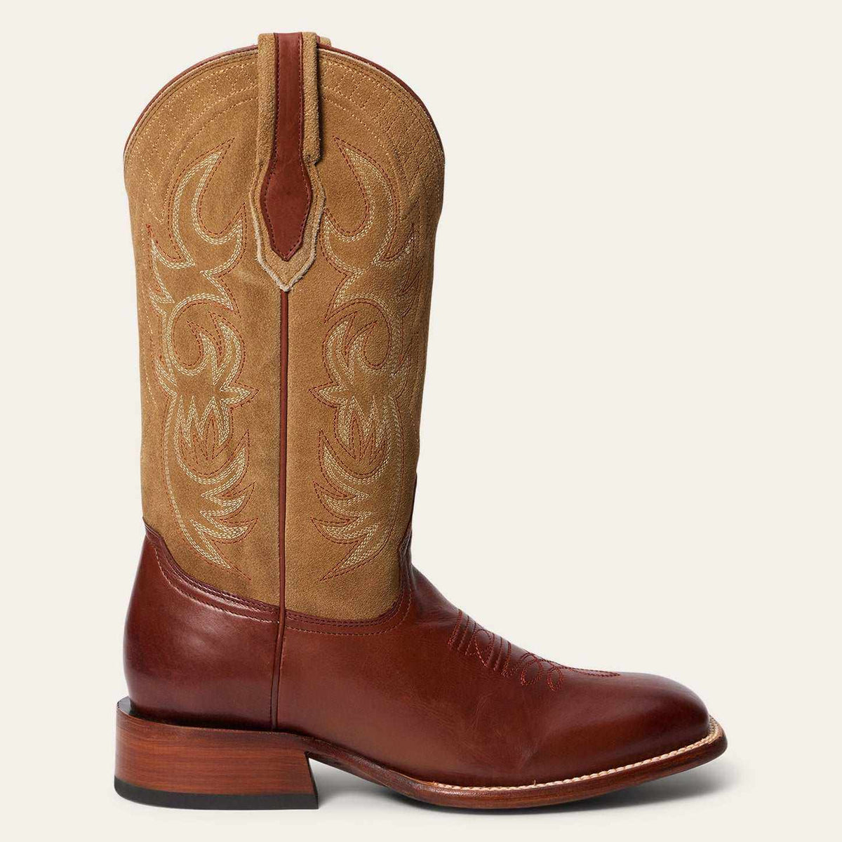 Handcrafted men's Stetson Jasper boots brown leather with tan suede shaft