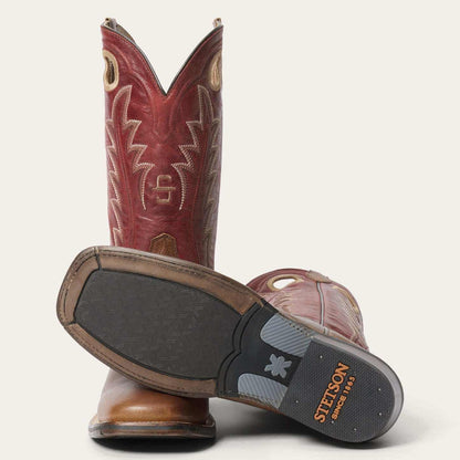 Men's Stetson Laramie handcrafted square toe brown leather boots