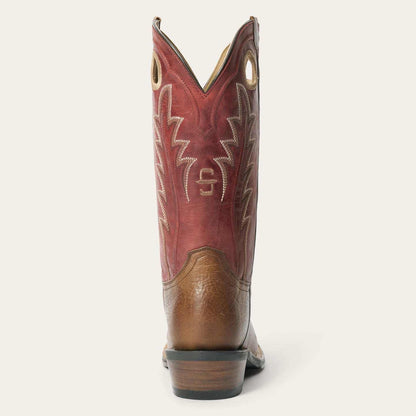 Men's Stetson Laramie brown leather cowboy boots with square toe and pull holes