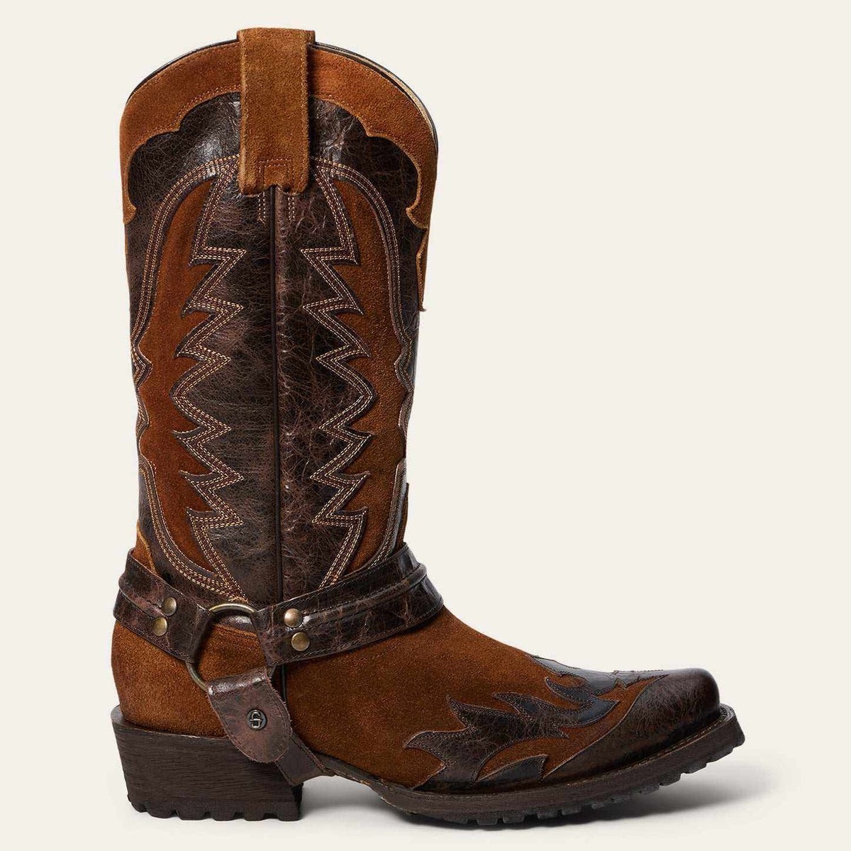 Men's Stetson Outlaw brown leather biker boots with lug sole