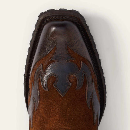 Mens Stetson Outlaw brown biker boots with lug sole and 13 inch shaft