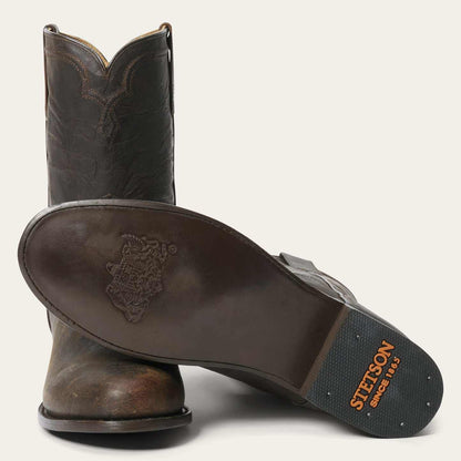 Men's brown Stetson Puncher Goat Boots with handcrafted round toe
