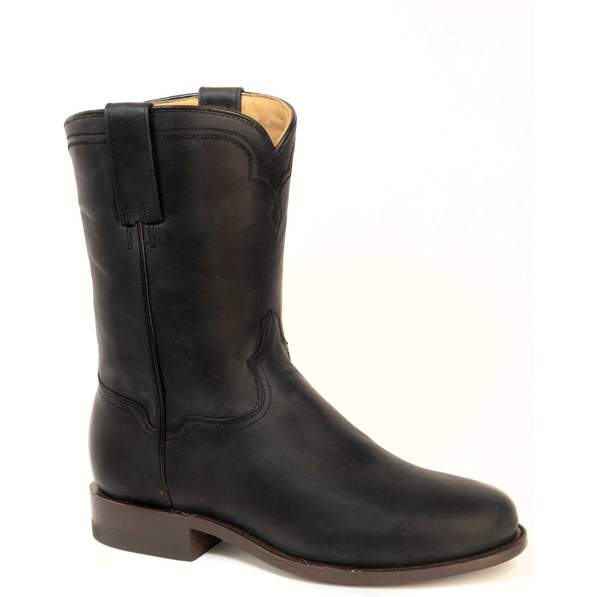 Men's Stetson Puncher Roper black leather boots handcrafted round toe