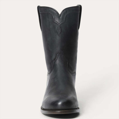Men's Stetson Puncher Roper black leather boots handcrafted with round toe