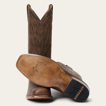 Men's Stetson Waylon handcrafted tan leather boots with square toe