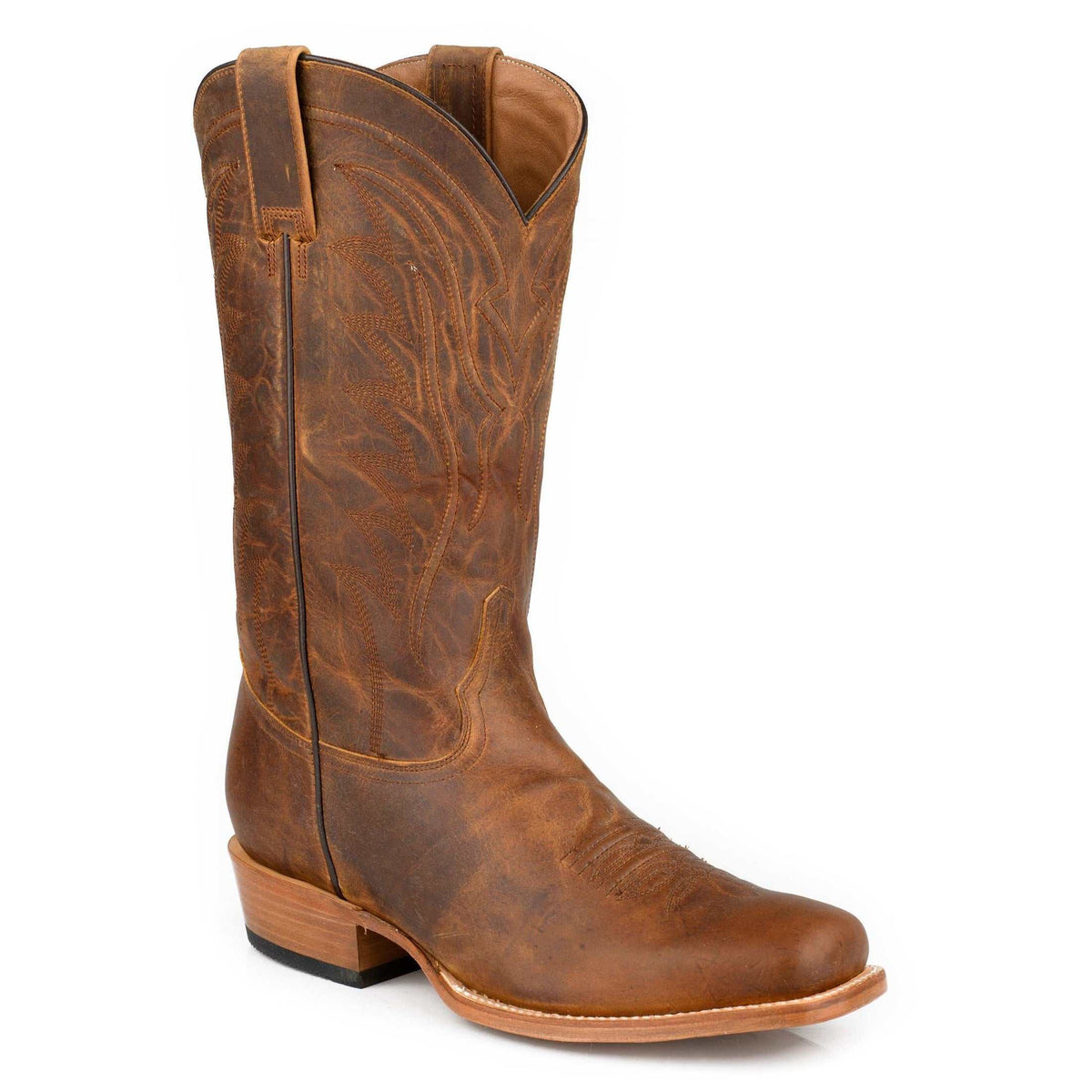 Men's tan leather Stetson Waylon handcrafted square toe boots