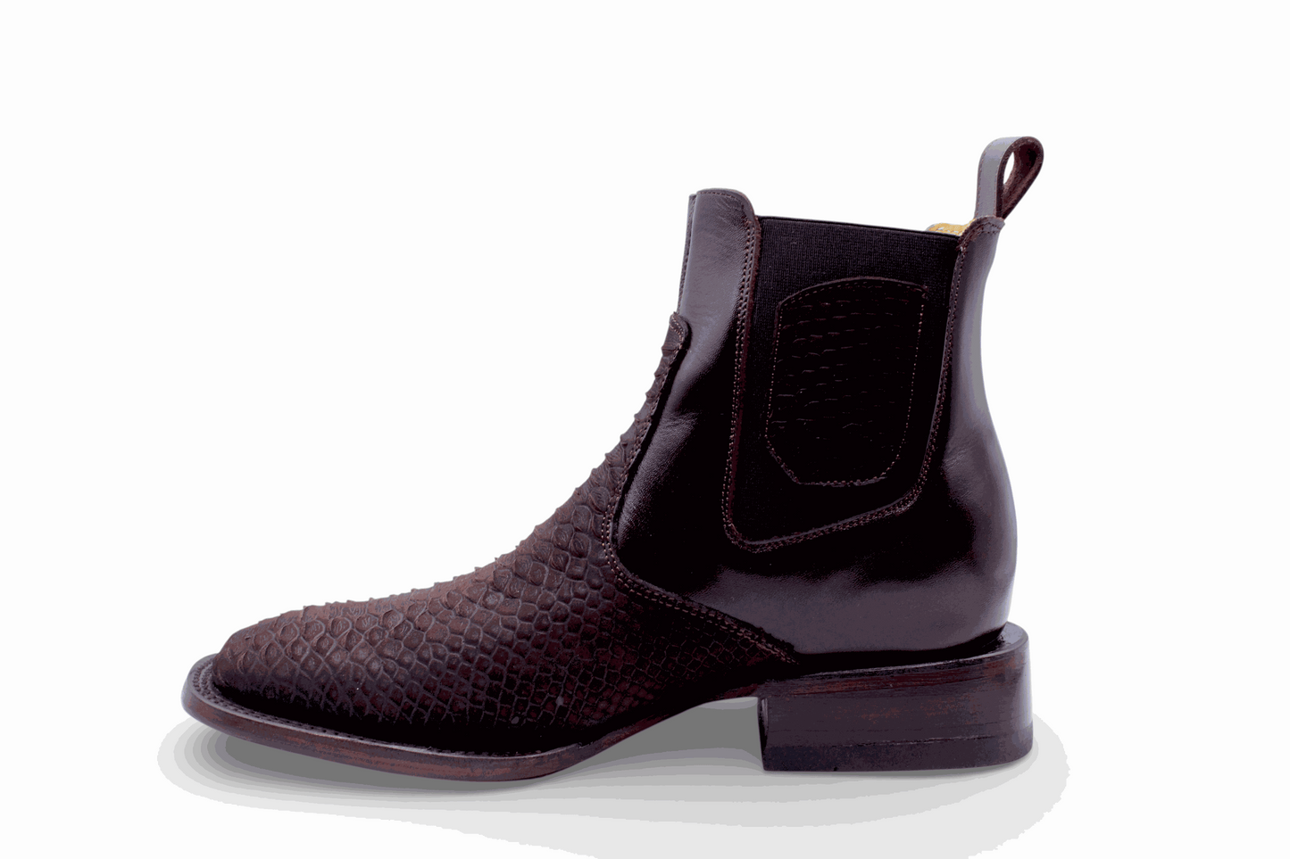 Hooch Boots Mens Python Print Botin Chocolate – Genuine Leather Square Toe