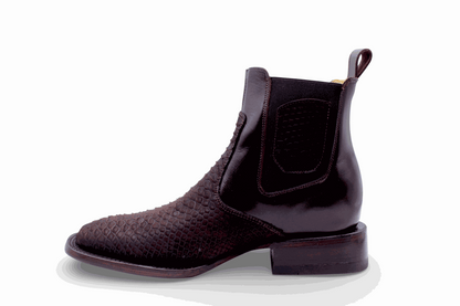 Hooch Boots Mens Python Print Botin Chocolate – Genuine Leather Square Toe
