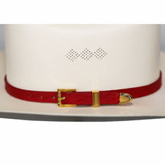 Ostrich Cowboy Hat Band Red Gold Plated 3 Piece Buckle Set  Handmade 26”