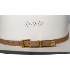 Ostrich Cowboy Hat Band Tan Gold Plated 3 Piece Buckle Set  Handmade 26”