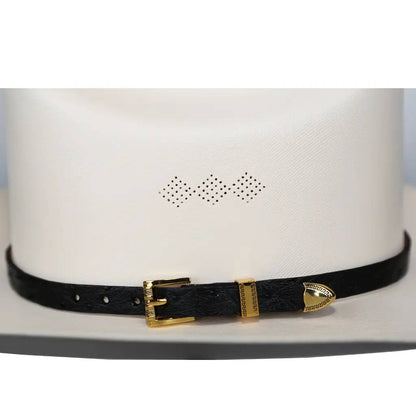 Ostrich Cowboy Hat Band Black Gold Plated 3 Piece Buckle Set  Handmade 26”