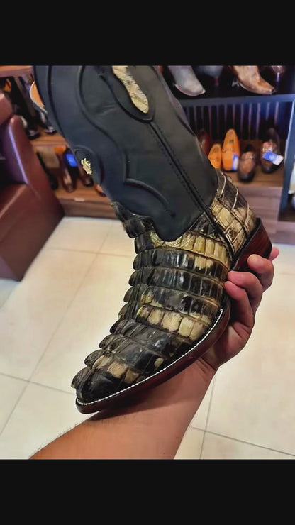 Men's El Malcreado Natural Genuine American Alligator Tail Boots Handmade