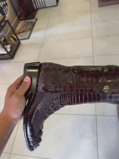 Men's El Malcreado Tobacco Genuine American Alligator Hornback Boots Handmade