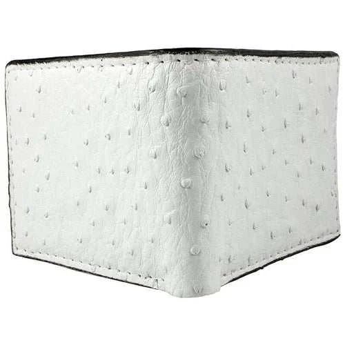 White Ostrich Wallet Bi-fold Card Slots ID Slot Bill Compartment Handmade Real