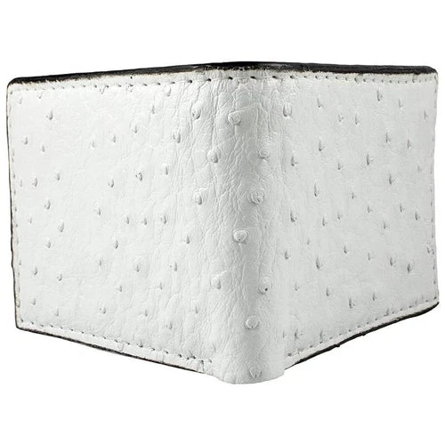 White Ostrich Wallet Bi-fold Card Slots ID Slot Bill Compartment Handmade Real
