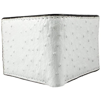 White Ostrich Wallet Bi-fold Card Slots ID Slot Bill Compartment Handmade Real