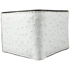 White Ostrich Wallet Bi-fold Card Slots ID Slot Bill Compartment Handmade Real