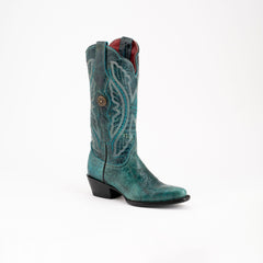 Women's Ferrini Twilight Leather Boots Handcrafted Teal