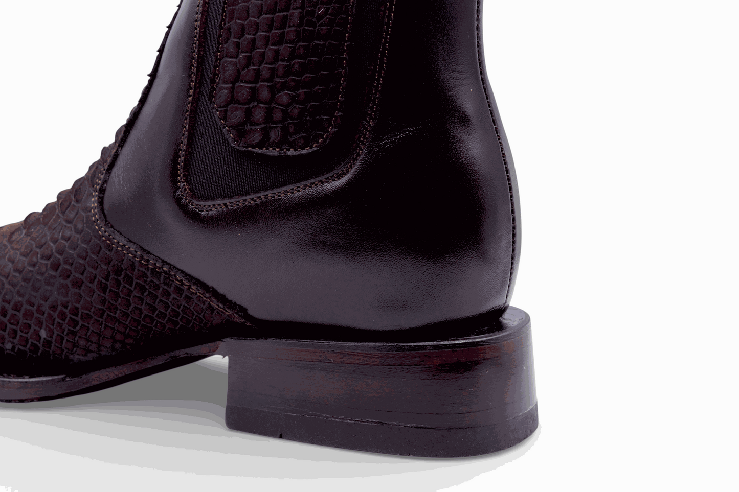 Hooch Boots Mens Python Print Botin Chocolate – Genuine Leather Square Toe