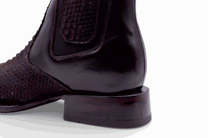 Hooch Boots Mens Python Print Botin Chocolate – Genuine Leather Square Toe