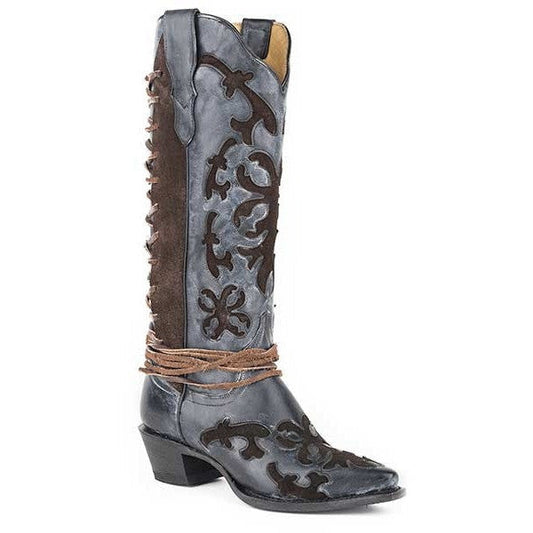 Women's Stetson Ande Knee High Boots Snip Toe Handcrafted Black - yeehawcowboy