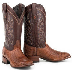 Men's Stetson Branson Caiman Belly Boots Square Toe Handcrafted JBS Collection Cognac
