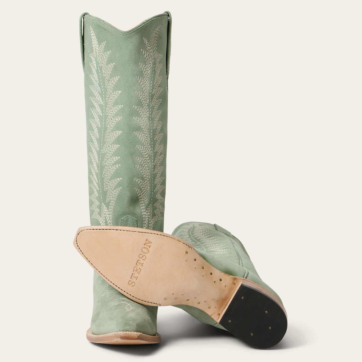 Womens handcrafted Stetson Emme aqua suede cowboy boots