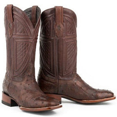 Men's Stetson Jackson Ostrich Boots Square Toe Handcrafted JBS Collection Brown