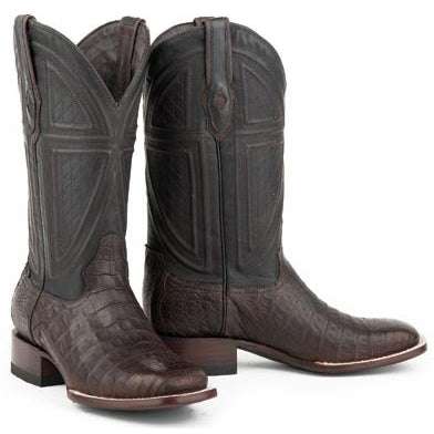 Stetson Kaycee Caiman Belly Boots für Herren, quadratische Zehenpartie, handgefertigt, JBS-Kollektion, Braun