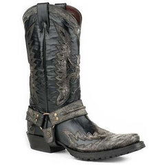 Men's Stetson Biker Outlaw Eagle Boots Handcrafted Distressed Black