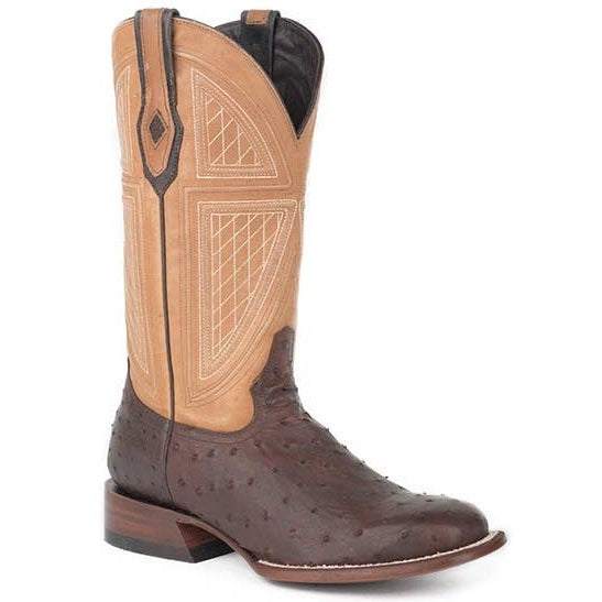 Men's Stetson Red Lodge Ostrich Boots Square Toe Handcrafted Brown